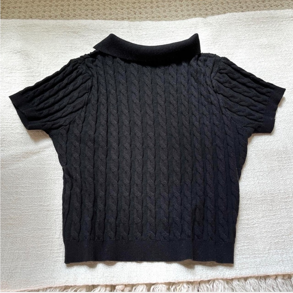Cider Black Knit Polo Crop Top Sweater Short Sleeve Tee Size M Medium - Picture 4 of 4